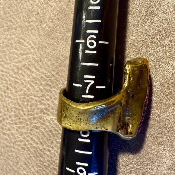 GORGEOUS Artisanal organic brass ring set with genuine rubies London-made - Picture 7 of 9